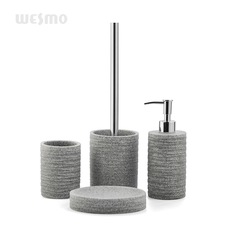 New Products Home Hotel Fashion Design Polyresin Toilet Sandstone Styles Dispenser Soap Dish Accessories Bathroom Set